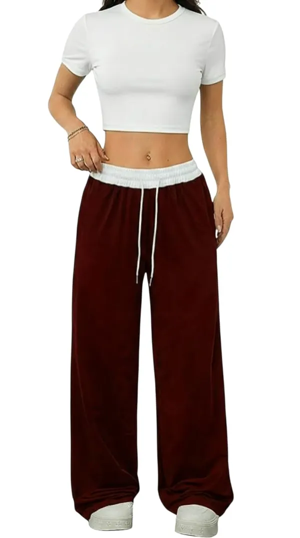 Alyne_Women'S_High_Waisted_Wide_Leg_Lounge_Pants_-_Contrast_Elastic_Waistband_Flowy_Palazzo_Pants_With_Drawstring_And_Pockets_-_Comfortable_Loose_Fit_Relaxed_Pant_Maroon