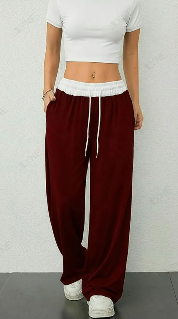 Alyne_Women'S_High_Waisted_Wide_Leg_Lounge_Pants_-_Contrast_Elastic_Waistband_Flowy_Palazzo_Pants_With_Drawstring_And_Pockets_-_Comfortable_Loose_Fit_Relaxed_Pant_Maroon