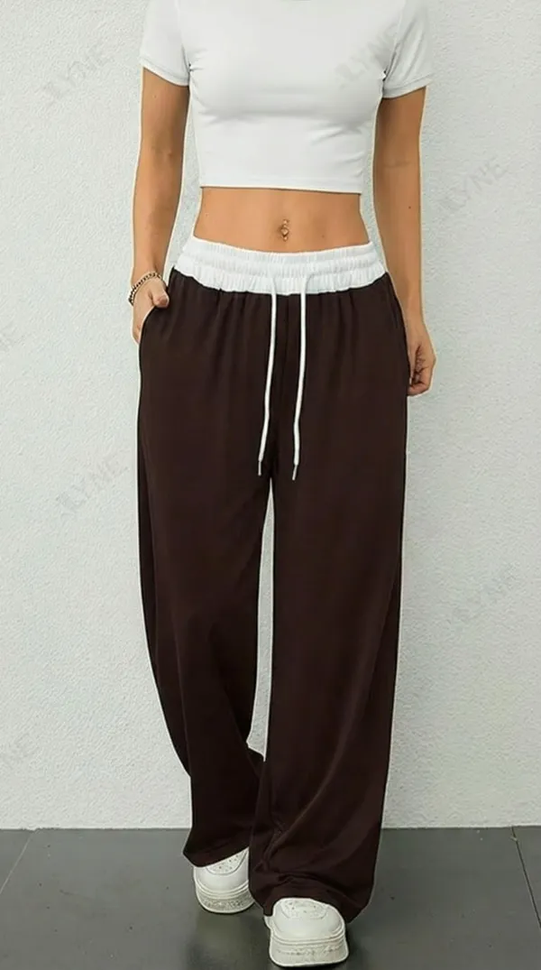 Alyne_Women'S_High_Waisted_Wide_Leg_Lounge_Pants_-_Contrast_Elastic_Waistband_Flowy_Palazzo_Pants_With_Drawstring_And_Pockets_-_Comfortable_Loose_Fit_Relaxed_Pant_Brown