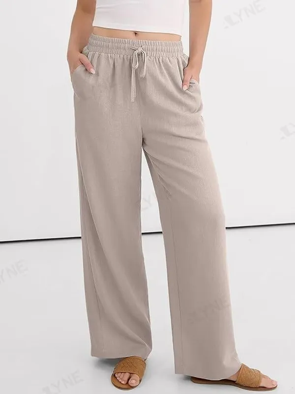 Alyne_Women'S_Wide_Leg_Palazzo_Pants:_Casual_Look_High_Waisted_Trousers_For_Year-Round_Wear_-_Loose_Flowy_Textured_Lounge_Pants_With_Pockets,_Elastic_Drawstring_Waist