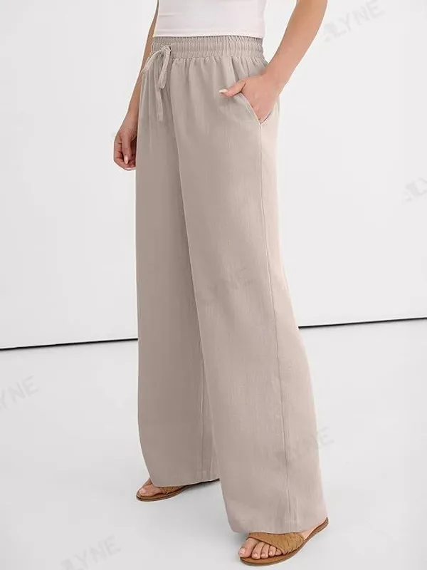 Alyne_Women'S_Wide_Leg_Palazzo_Pants:_Casual_Look_High_Waisted_Trousers_For_Year-Round_Wear_-_Loose_Flowy_Textured_Lounge_Pants_With_Pockets,_Elastic_Drawstring_Waist