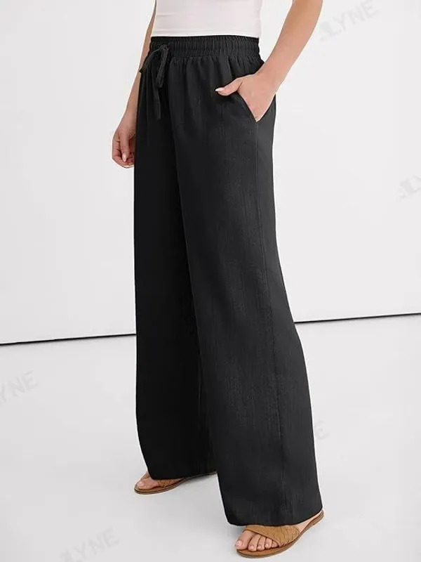 Alyne_Women'S_Wide_Leg_Palazzo_Pants:_Casual_Look_High_Waisted_Trousers_For_Year-Round_Wear_-_Loose_Flowy_Textured_Lounge_Pants_With_Pockets,_Elastic_Drawstring_Waist_Black