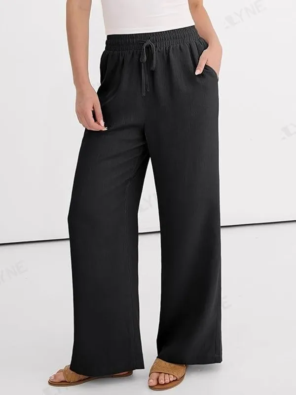 Alyne_Women'S_Wide_Leg_Palazzo_Pants:_Casual_Look_High_Waisted_Trousers_For_Year-Round_Wear_-_Loose_Flowy_Textured_Lounge_Pants_With_Pockets,_Elastic_Drawstring_Waist_Black
