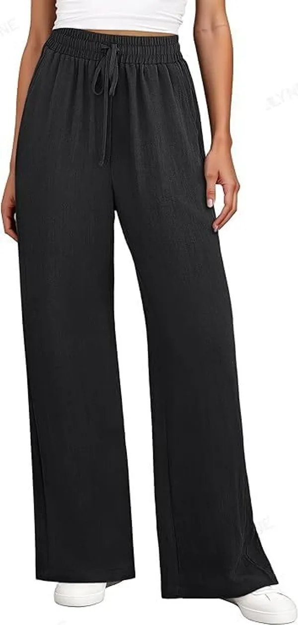 Alyne_Women'S_Wide_Leg_Palazzo_Pants:_Casual_Look_High_Waisted_Trousers_For_Year-Round_Wear_-_Loose_Flowy_Textured_Lounge_Pants_With_Pockets,_Elastic_Drawstring_Waist_Black