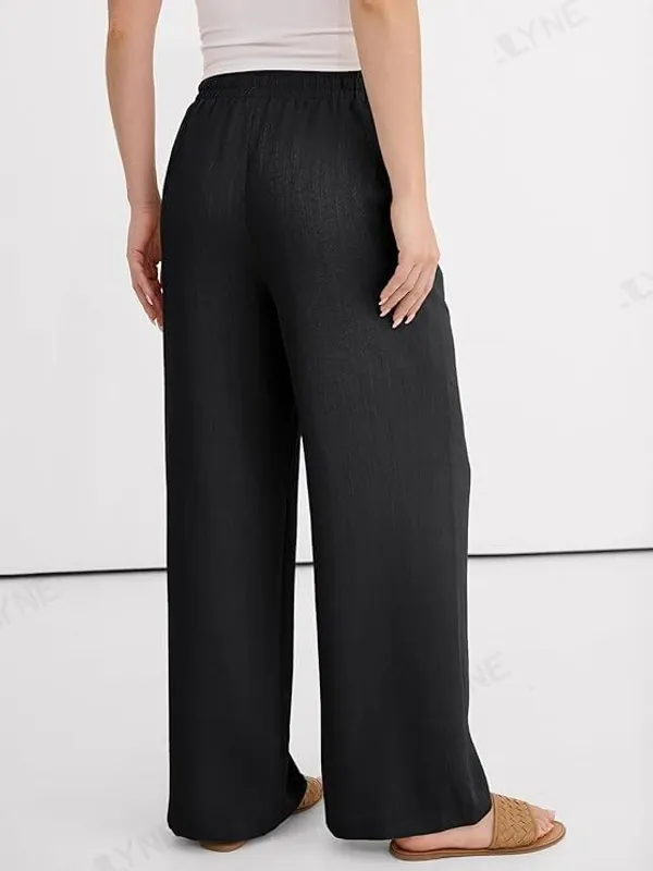 Alyne_Women'S_Wide_Leg_Palazzo_Pants:_Casual_Look_High_Waisted_Trousers_For_Year-Round_Wear_-_Loose_Flowy_Textured_Lounge_Pants_With_Pockets,_Elastic_Drawstring_Waist_Black