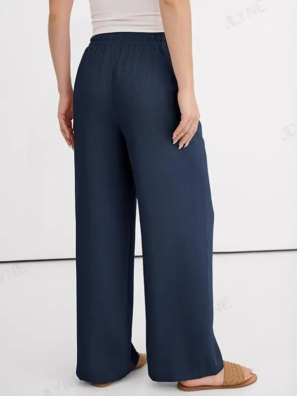 Alyne_Women'S_Wide_Leg_Palazzo_Pants:_Casual_Look_High_Waisted_Trousers_For_Year-Round_Wear_-_Loose_Flowy_Textured_Lounge_Pants_With_Pockets,_Elastic_Drawstring_Waist_Navy
