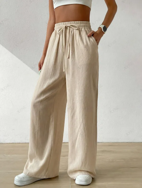 Alyne_Women'S_Wide_Leg_Pants_High_Waisted_Linen_Look_Textured_Blend_Drawstring_Palazzo_Trousers_With_Pockets_Casual_Relaxed_Fit_Flowy_Soft_Comfort_Long_Pants_Sand_Beige