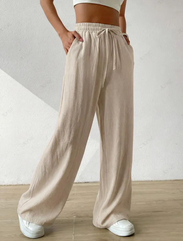 Alyne_Women'S_Wide_Leg_Pants_High_Waisted_Linen_Look_Textured_Blend_Drawstring_Palazzo_Trousers_With_Pockets_Casual_Relaxed_Fit_Flowy_Soft_Comfort_Long_Pants_Sand_Beige