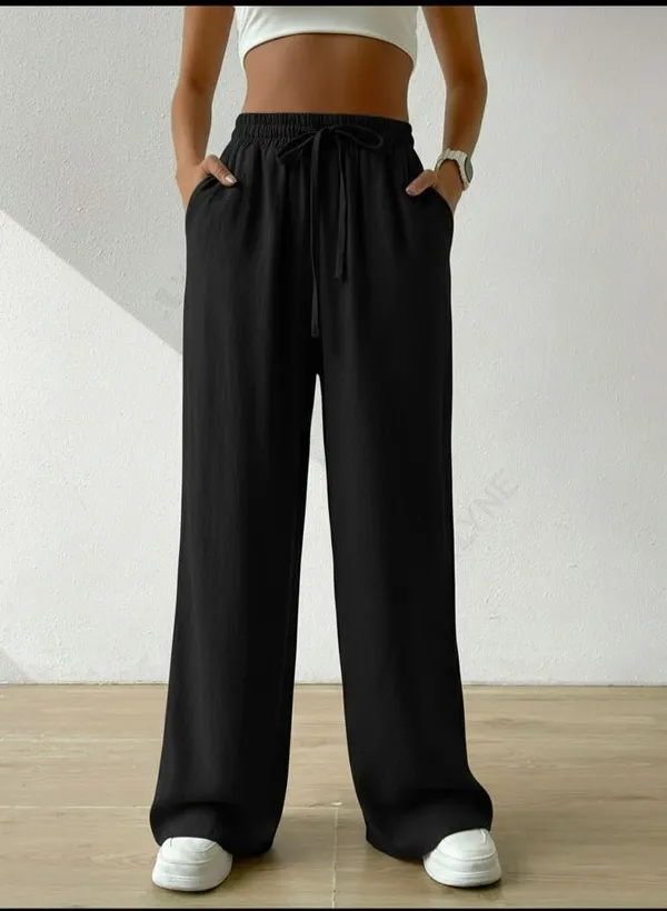 Alyne_Women'S_Wide_Leg_Pants_High_Waisted_Linen_Look_Textured_Blend_Drawstring_Palazzo_Trousers_With_Pockets_Casual_Relaxed_Fit_Flowy_Soft_Comfort_Long_Pants_Black