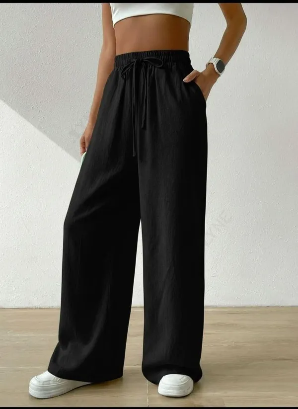 Alyne_Women'S_Wide_Leg_Pants_High_Waisted_Linen_Look_Textured_Blend_Drawstring_Palazzo_Trousers_With_Pockets_Casual_Relaxed_Fit_Flowy_Soft_Comfort_Long_Pants_Black