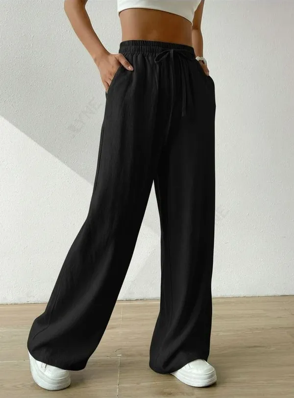 Alyne_Women'S_Wide_Leg_Pants_High_Waisted_Linen_Look_Textured_Blend_Drawstring_Palazzo_Trousers_With_Pockets_Casual_Relaxed_Fit_Flowy_Soft_Comfort_Long_Pants_Black
