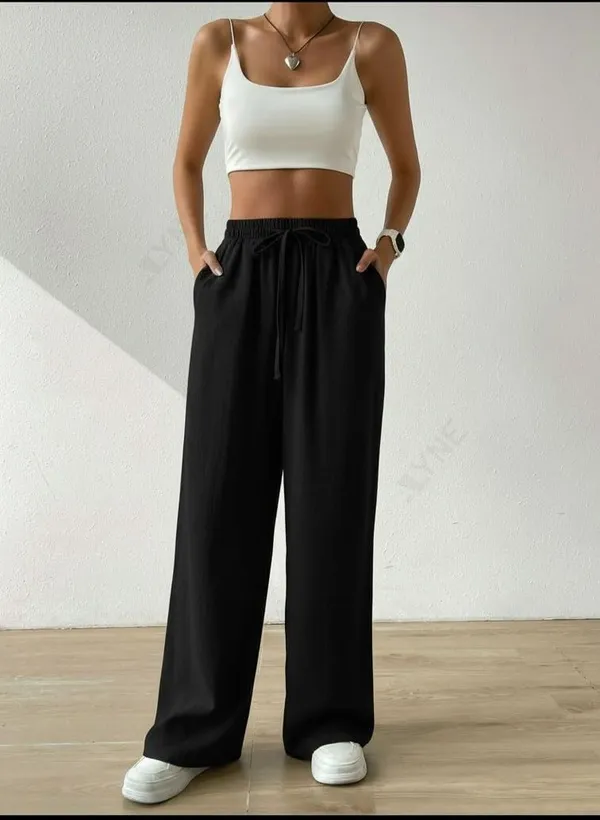 Alyne_Women'S_Wide_Leg_Pants_High_Waisted_Linen_Look_Textured_Blend_Drawstring_Palazzo_Trousers_With_Pockets_Casual_Relaxed_Fit_Flowy_Soft_Comfort_Long_Pants_Black