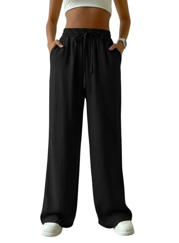 Alyne_Women'S_Wide_Leg_Pants_High_Waisted_Linen_Look_Textured_Blend_Drawstring_Palazzo_Trousers_With_Pockets_Casual_Relaxed_Fit_Flowy_Soft_Comfort_Long_Pants_Black