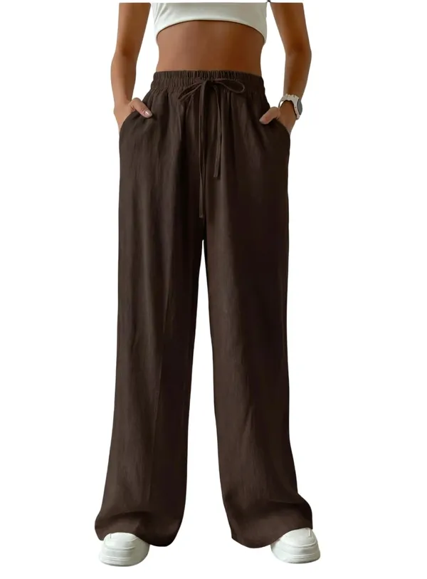 Alyne_Women'S_Wide_Leg_Pants_High_Waisted_Linen_Look_Textured_Blend_Drawstring_Palazzo_Trousers_With_Pockets_Casual_Relaxed_Fit_Flowy_Soft_Comfort_Long_Pants_Brown