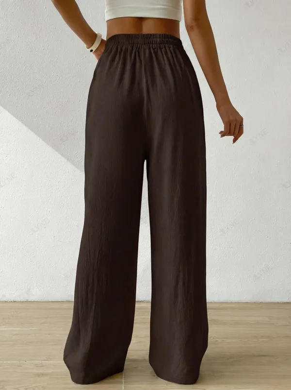 Alyne_Women'S_Wide_Leg_Pants_High_Waisted_Linen_Look_Textured_Blend_Drawstring_Palazzo_Trousers_With_Pockets_Casual_Relaxed_Fit_Flowy_Soft_Comfort_Long_Pants_Brown