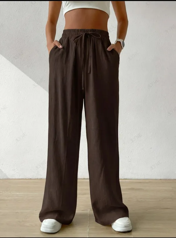 Alyne_Women'S_Wide_Leg_Pants_High_Waisted_Linen_Look_Textured_Blend_Drawstring_Palazzo_Trousers_With_Pockets_Casual_Relaxed_Fit_Flowy_Soft_Comfort_Long_Pants_Brown