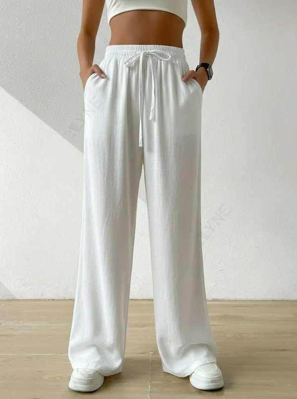 Alyne_Women'S_Wide_Leg_Pants_High_Waisted_Linen_Look_Textured_Blend_Drawstring_Palazzo_Trousers_With_Pockets_Casual_Relaxed_Fit_Flowy_Soft_Comfort_Long_Pants_White