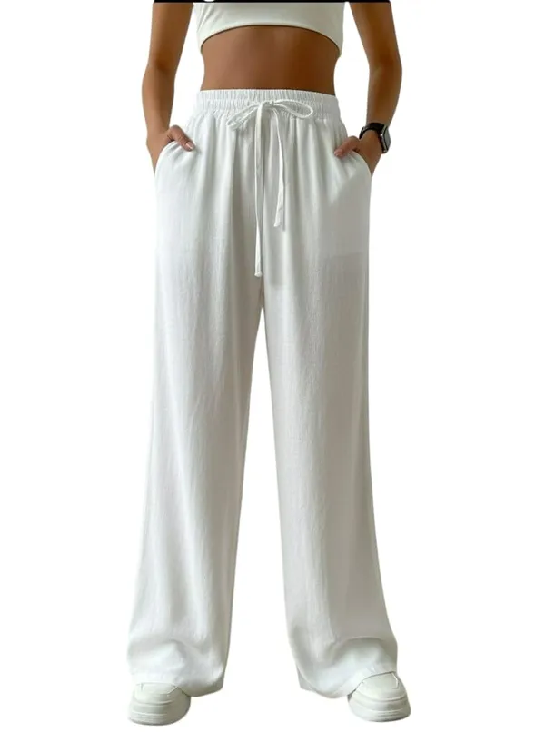 Alyne_Women'S_Wide_Leg_Pants_High_Waisted_Linen_Look_Textured_Blend_Drawstring_Palazzo_Trousers_With_Pockets_Casual_Relaxed_Fit_Flowy_Soft_Comfort_Long_Pants_White