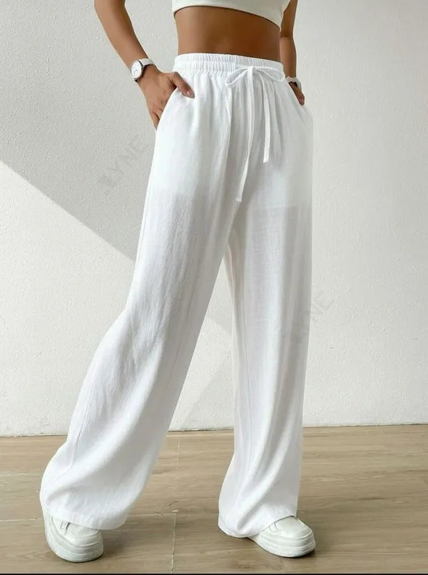 Alyne_Women'S_Wide_Leg_Pants_High_Waisted_Linen_Look_Textured_Blend_Drawstring_Palazzo_Trousers_With_Pockets_Casual_Relaxed_Fit_Flowy_Soft_Comfort_Long_Pants_White