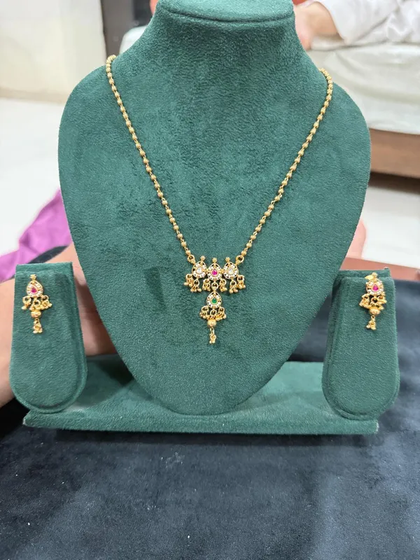 Gold_Multicolour_CZ_Pendant_Necklace_Set_with_Jhumka_Earrings