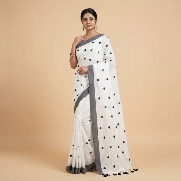 White_100%_Khadi_Cotton_Saree_For_Women