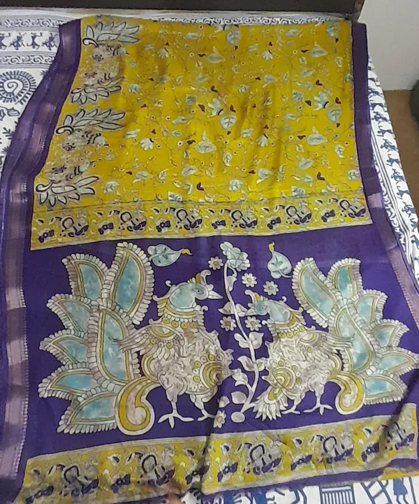 Lemon_Green__And_Purple_100%_Marshmallow_Saree_For_Women