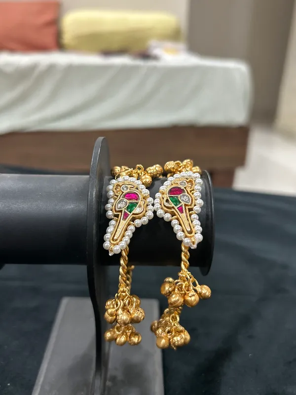 Antique_Gold_Bird_Bangles_with_Pearl_Border_&_Ghungroo_Drops_(Set_of_2)