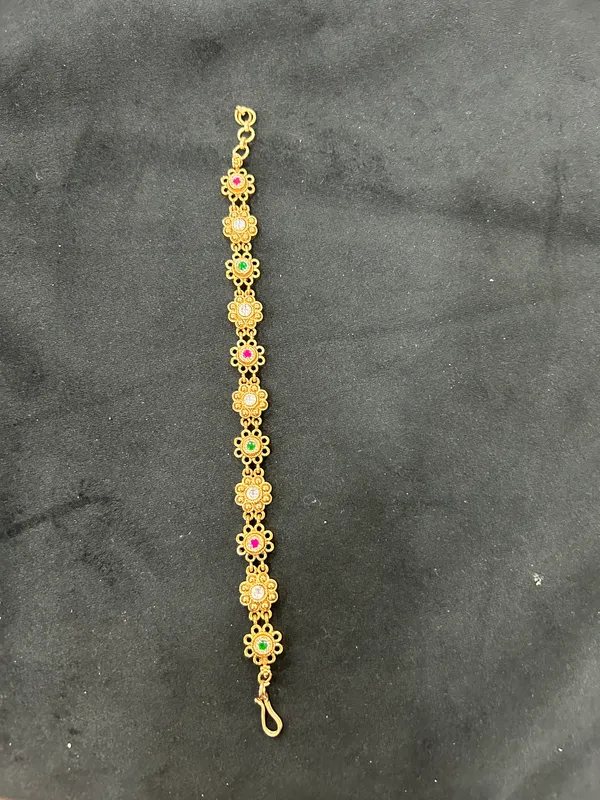 Antique_Gold_Floral_Link_Bracelet_with_Multicolour_Stones