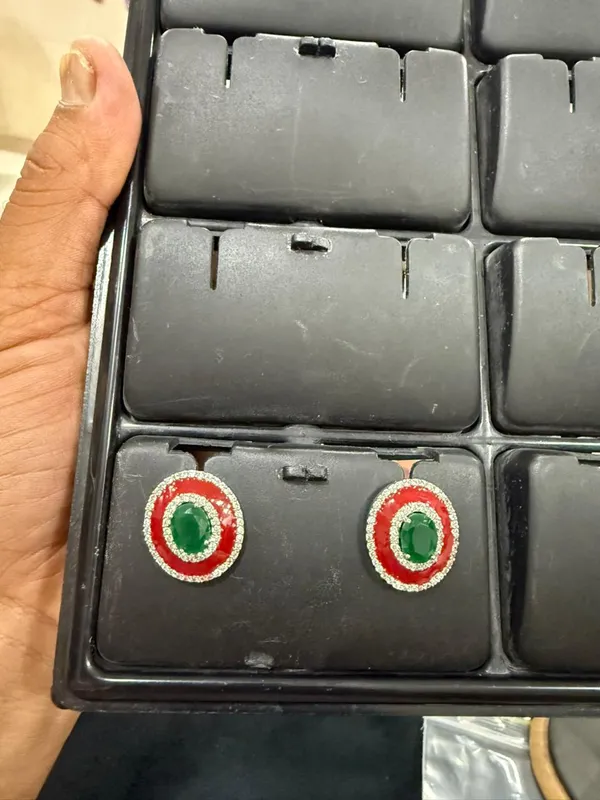 Red_Enamel_&_Emerald_Green_Oval_CZ_Stud_Earrings