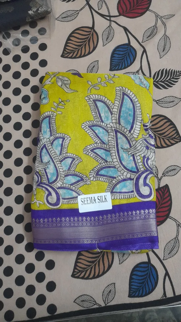 Lemon_Green__And_Purple_100%_Marshmallow_Saree_For_Women
