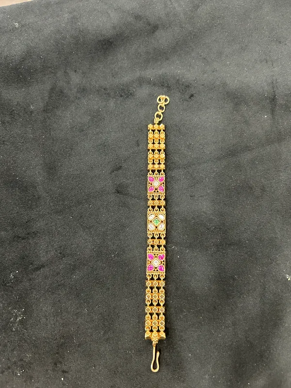 Antique_Gold_Wide-Band_Bracelet_with_Ruby_&_Emerald_Stones