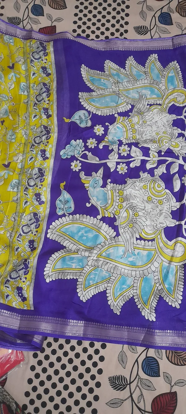 Lemon_Green__And_Purple_100%_Marshmallow_Saree_For_Women