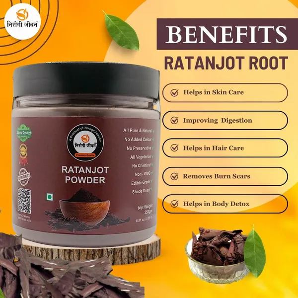 Nirogi_Jeevan_RATANJOT_ROOT_Powder|_All_Pure_-_Cooking,_Hair_&_Skin_Care|_Edible-Organic_Grade_(250_g)