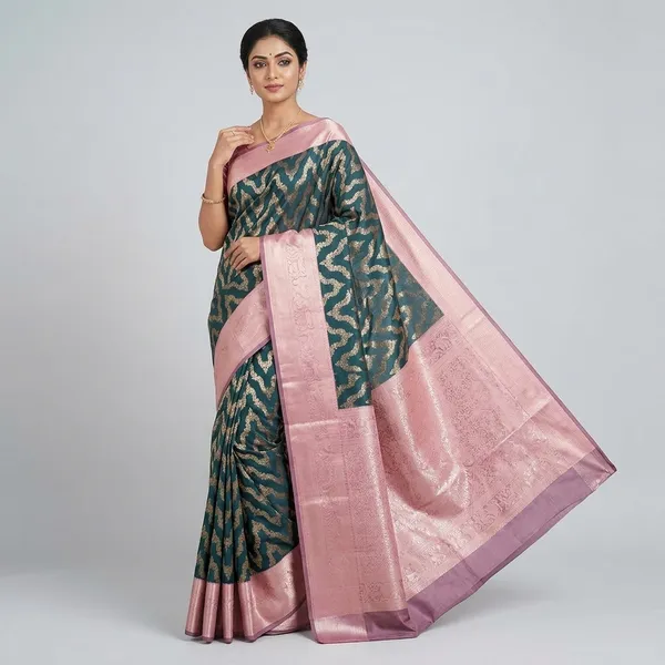 Dark_Green__And_Baby_Pink_100%_Soft_Silk_Saree_For_Women