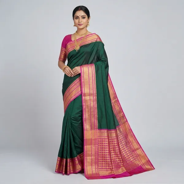 Green_Pink_100%_Crepe_Saree_For_Women