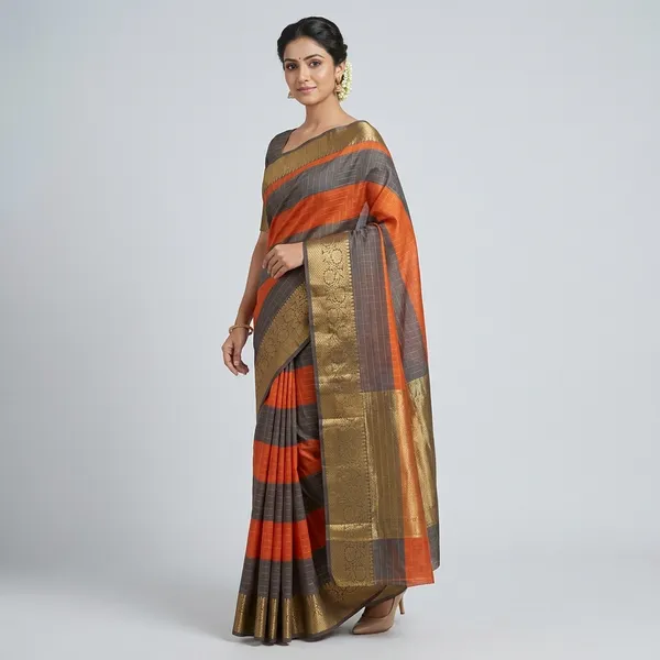 Rust_Orange__And_Brown_100%_Silk_Saree_For_Women