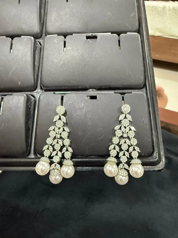 Silver_CZ_Floral_Vine_Pearl_Chandelier_Earrings