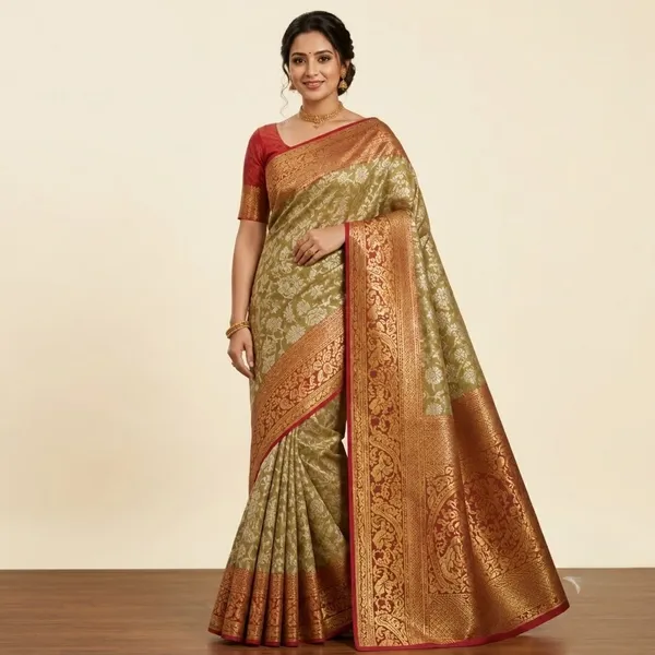 Mehendi_Green__And_Red_100%_Soft_Tissue_Saree_For_Women