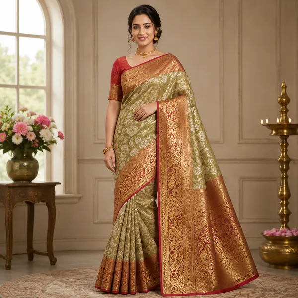Mehendi_Green__And_Red_100%_Soft_Tissue_Saree_For_Women