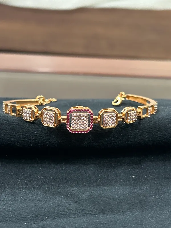 Gold_Square_Link_CZ_&_Ruby_Bracelet