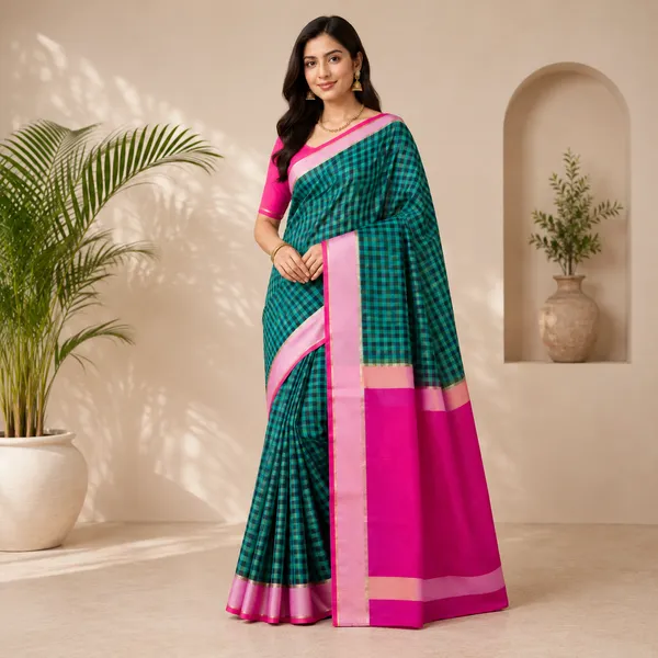 Bottle_Green__And_Magenta_100%_Crepe_Saree_For_Women