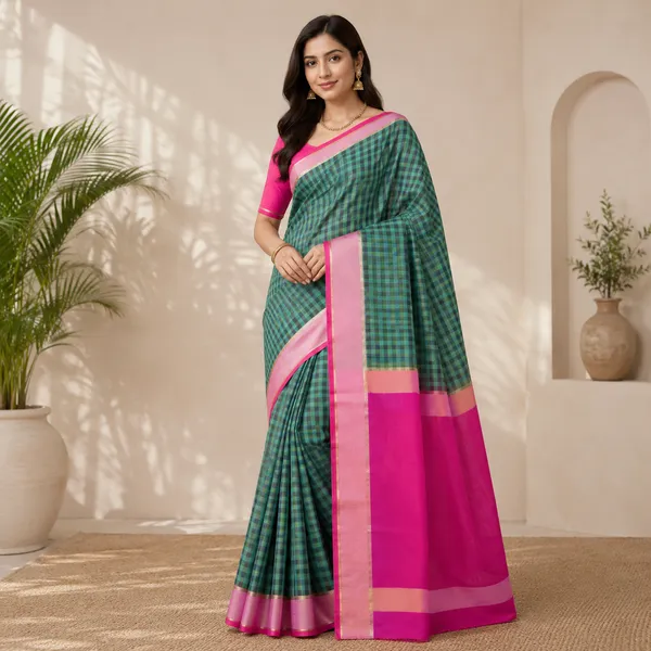 Bottle_Green__And_Magenta_100%_Crepe_Saree_For_Women