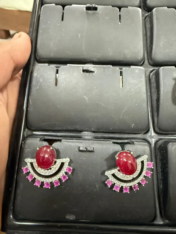 Ruby_Cabochon_Fan_CZ_Stud_Earrings