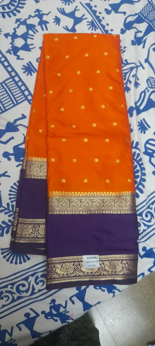 Orange__And_Purple_100%_Crepe_Saree_For_Women