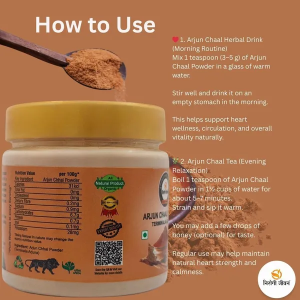 Nirogi_Jeevan_Arjun_Chhal_Powder_|_All_Pure,_Edible_&_Natural|_Healthy_Heart,_Skin_&_Hair_Care_(150_g)