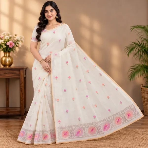 White_100%_Cotton_Saree_For_Women