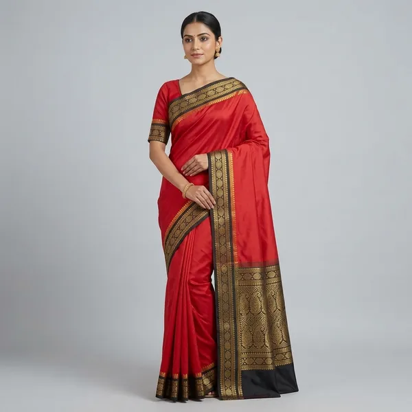 Red__And_Black_100%_Crepe_Saree_For_Women