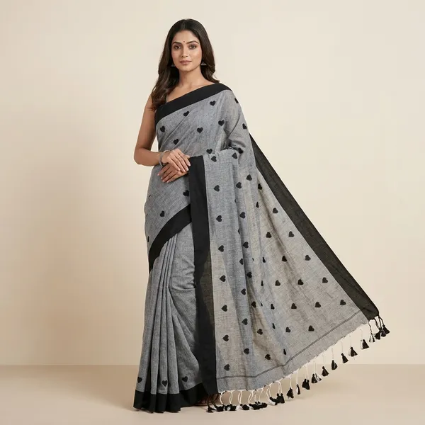 Grey_100%_Khadi_Cotton_Saree_For_Women