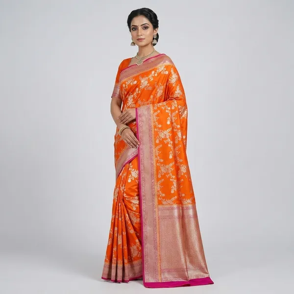 Orange__And_Pink_100%_Georgette_Saree_For_Women