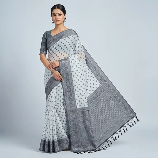 White_100%_Cotton_Saree_For_Women